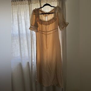 Reformation Silk Cream Ruffled Square Neck Maxi dress